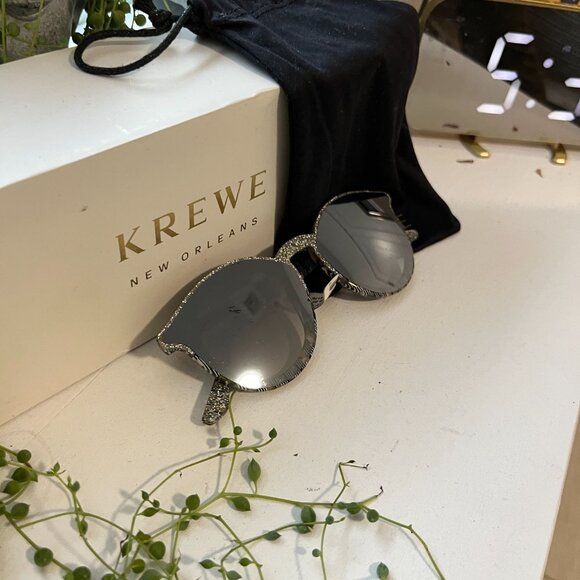 KREWE Collins Round Gray Glitter Acetate Sunglasses - Picture 2 of 8